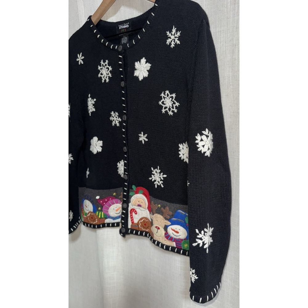 Vintage Designers Studio Christmas Women's L Sweater Cardigan Santa Snowman - Picture 6 of 10